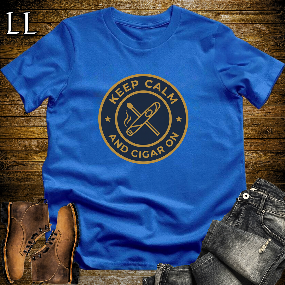 Keep Calm And Cigar On Softstyle T Shirt Royal | Cigar Lover Tee