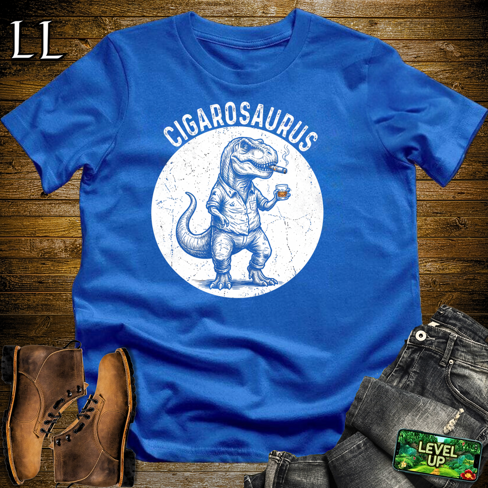 Cigarosaurus Softstyle T Shirt Royal | Funny Cigar Dinosaur Tee