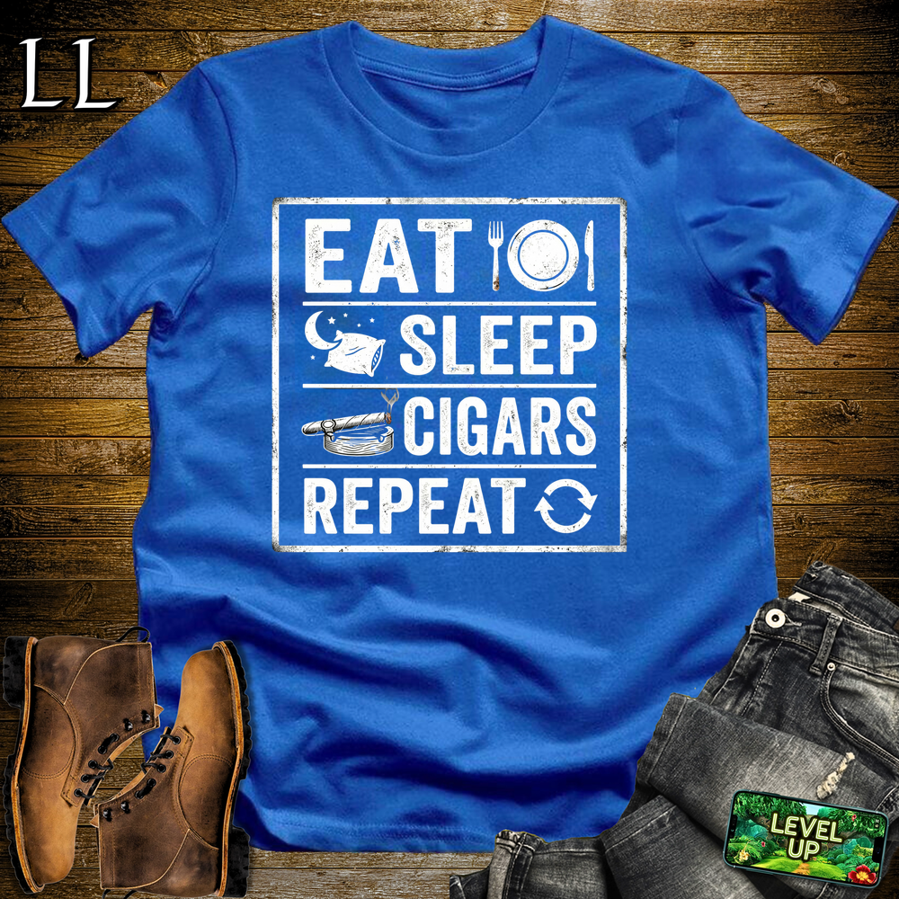 Eat Sleep Cigars Repeat Softstyle T Shirt Royal | Funny Cigar Tee
