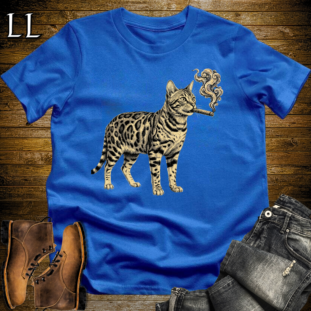 Vintage Cigar Bengal Cat Softstyle T Shirt Royal | Cigar Bengal Cat Tee