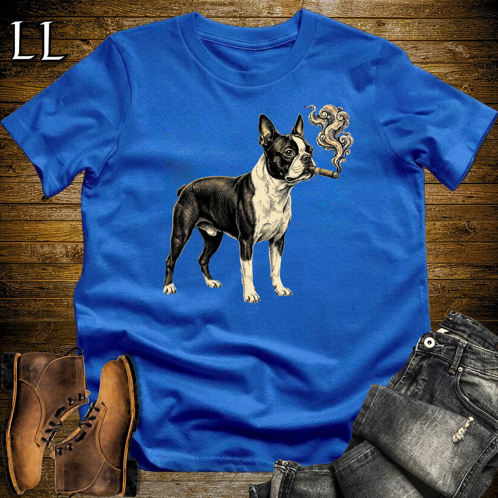 Vintage Cigar Boston Terrier Softstyle T Shirt Royal | Cigar Boston Terrier Tee