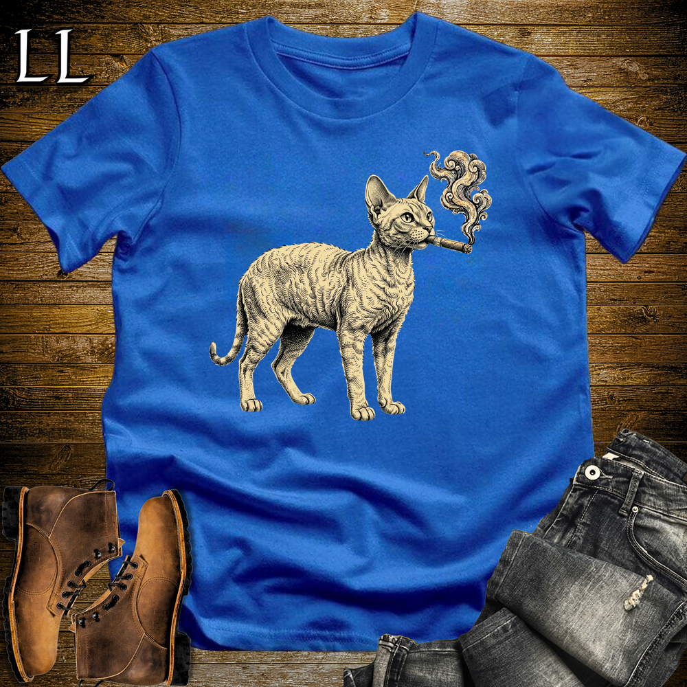 Vintage Cigar Devon Rex Softstyle T Shirt Royal Blue | Cigar Devon Rex Cat Tee