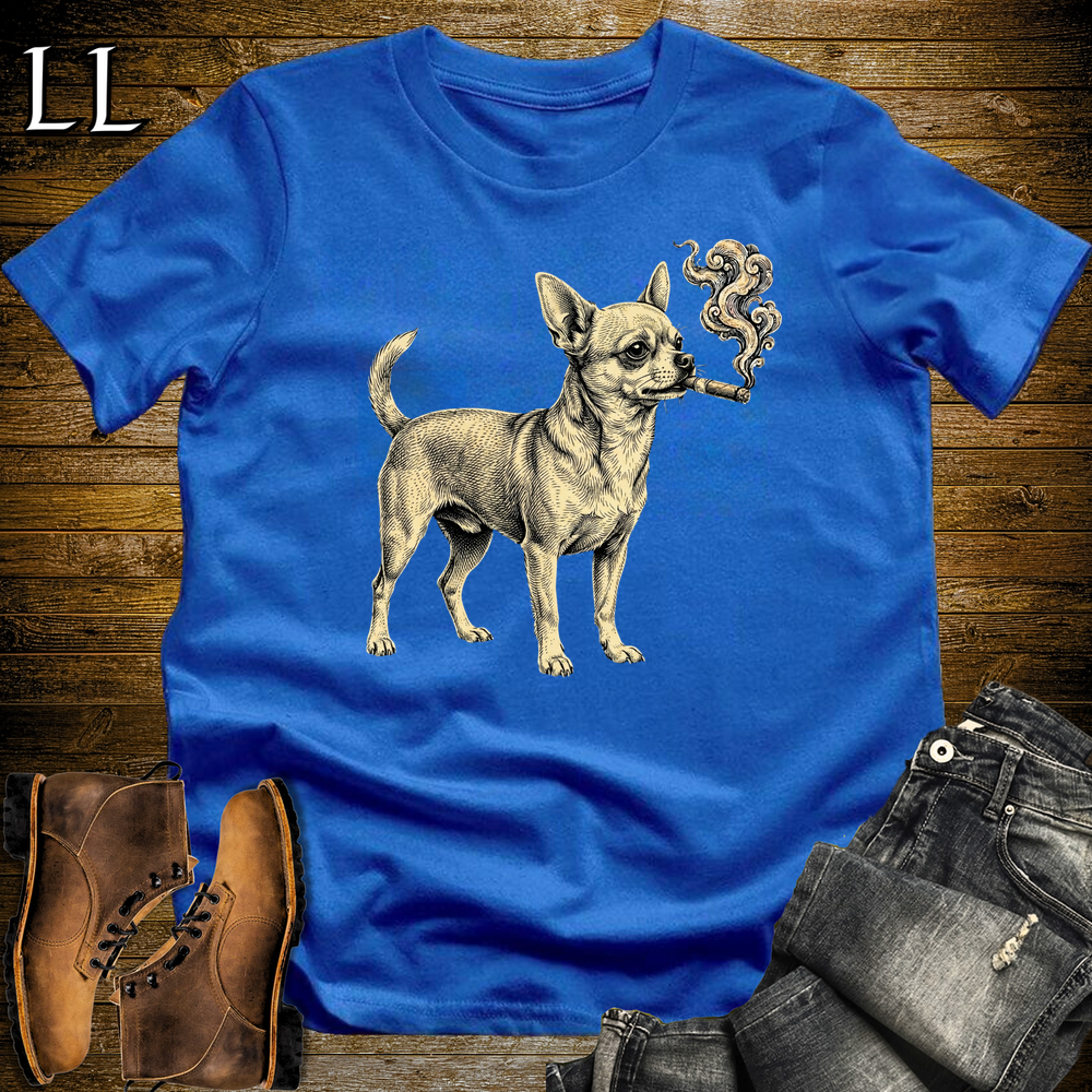 Vintage Cigar Chihuahua Softstyle T Shirt Royal | Funny Dog Lover Cigar Tee