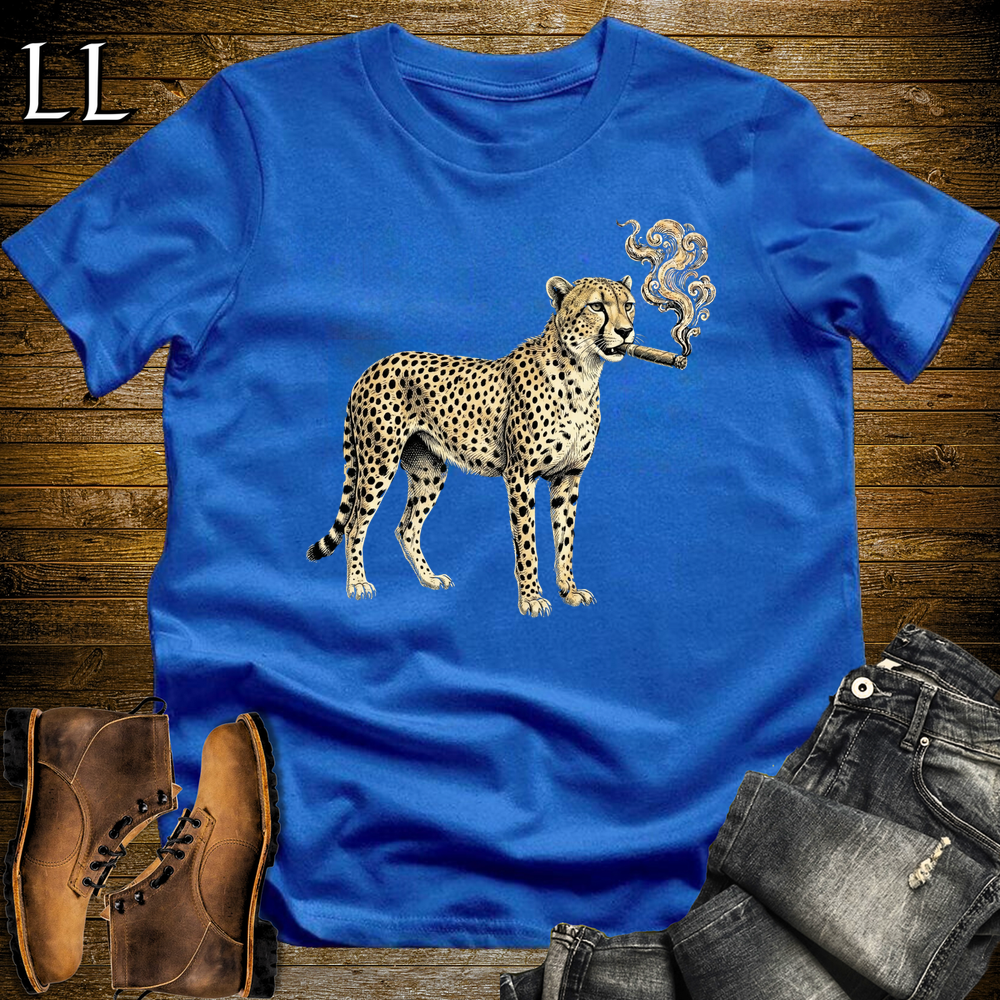 Vintage Cigar Cheetah Softstyle T Shirt Royal | Funny Animal Cigar Tee