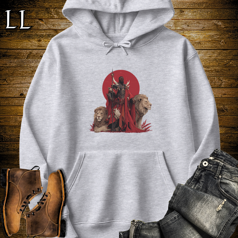 African Red Moon Lion King Hooded Sweatshirt Sport Grey | Red Moon Lion