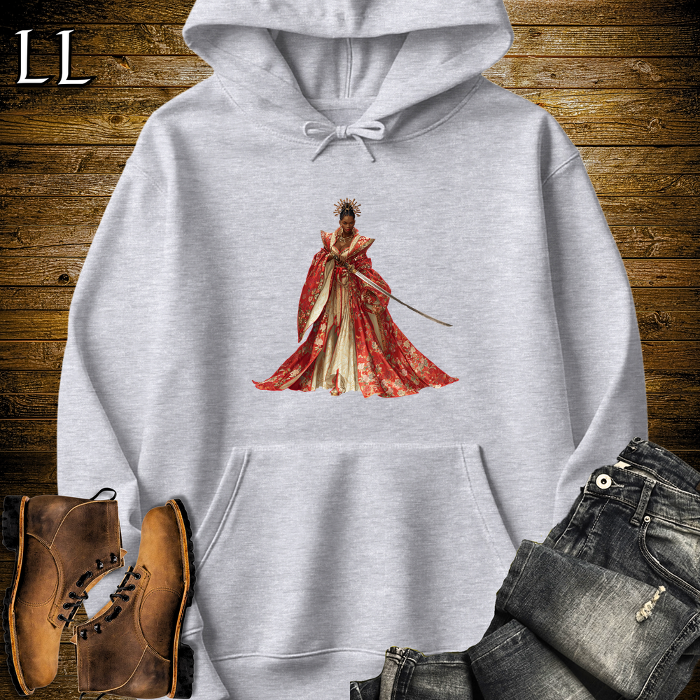 African Red Blossom Samurai Queen Hooded Sweatshirt - Sport Grey