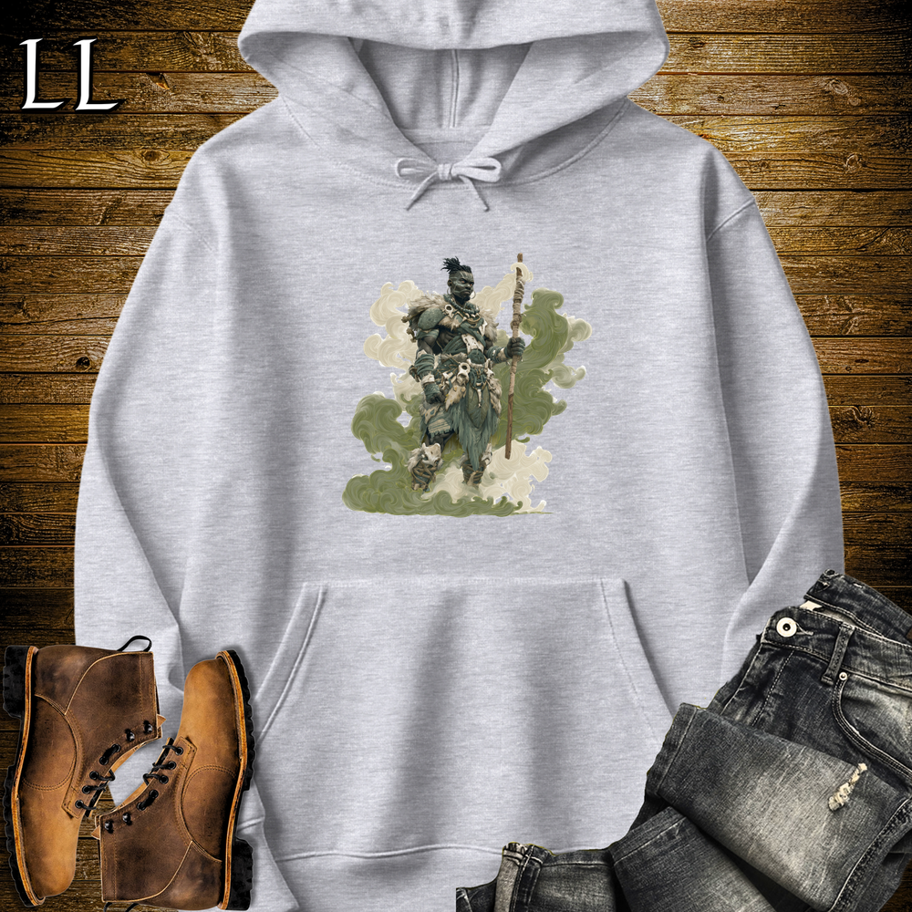 African Warrior Green Hooded Sweatshirt - Sport Grey