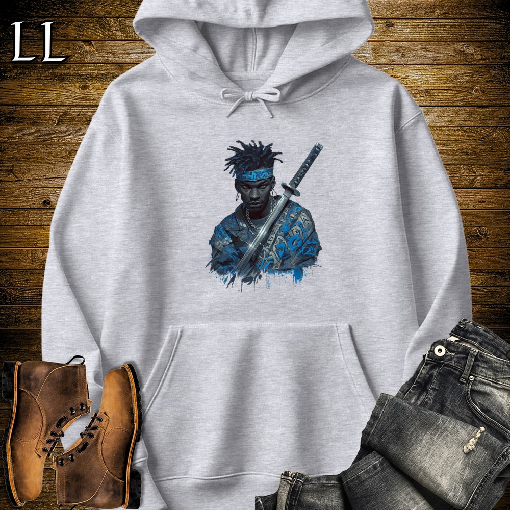 African Blue Street Samurai Hooded Sweatshirt - Sport Grey