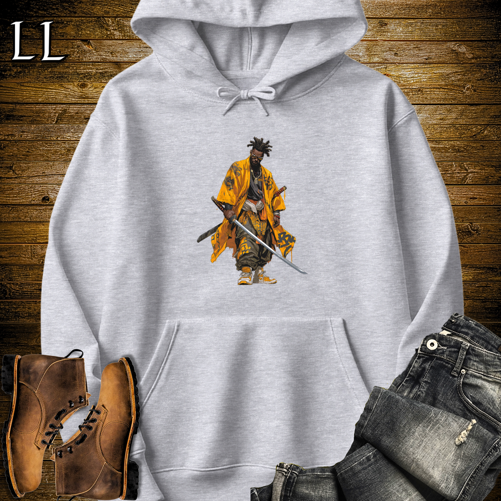 African Yellow Street Samurai Hooded Sweatshirt - Sport Grey