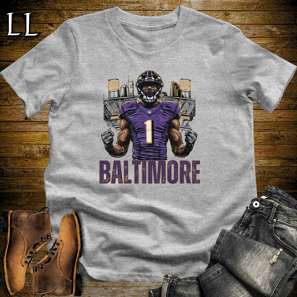 Baltimore Football Number 1 T Shirt - Sport Grey