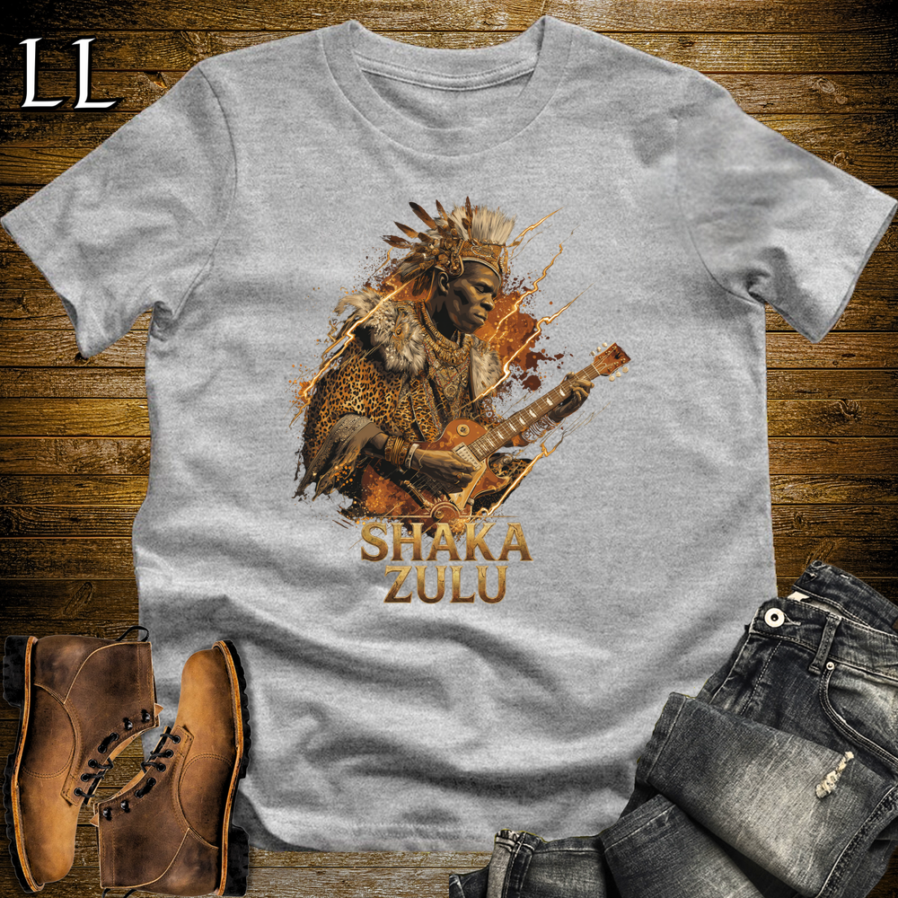 Shaka Zulu African Guitar King T Shirt Sport Grey | African Gift