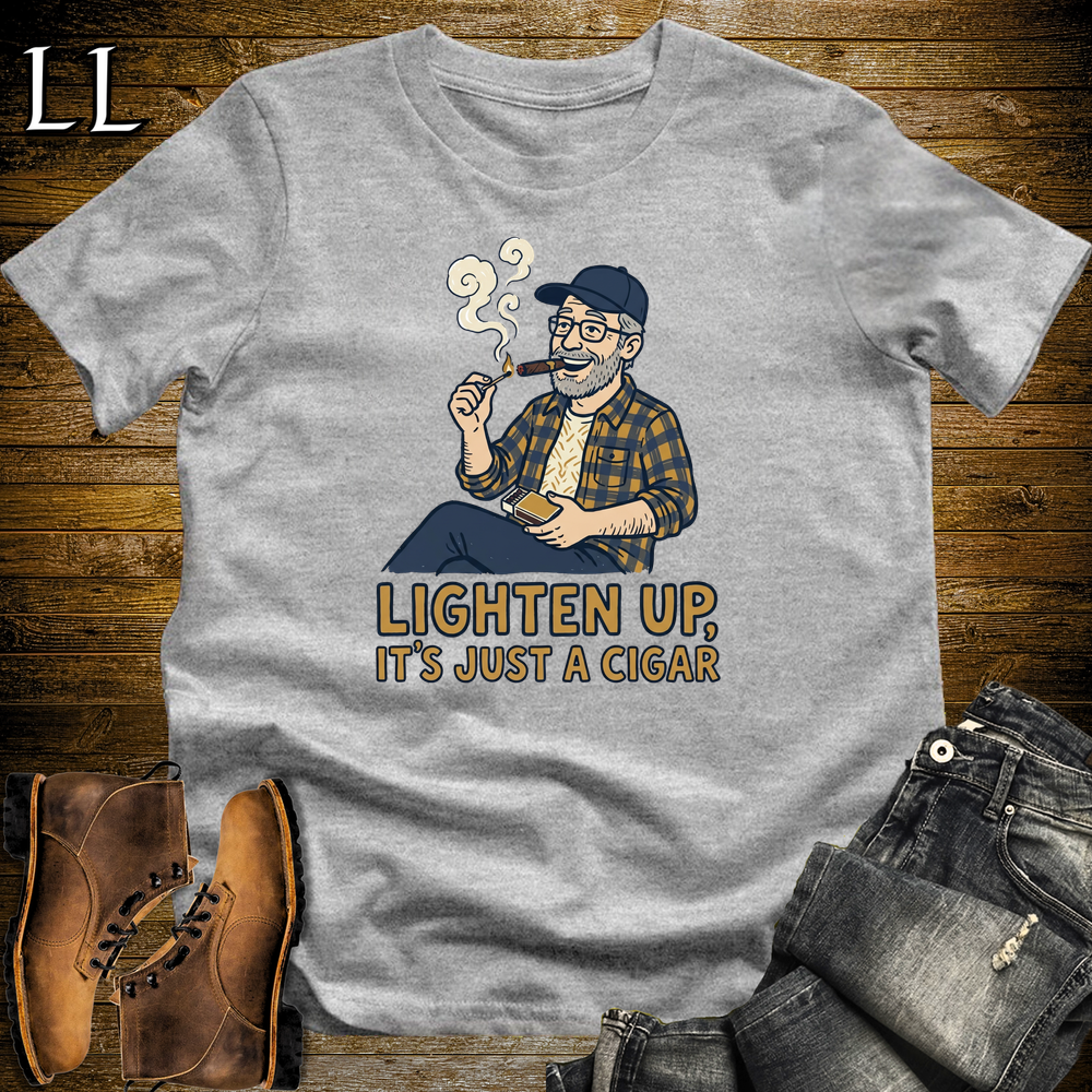 Lighten Up Blue Cigar Softstyle Tee Sport Grey | Funny Cigar Pun Tee