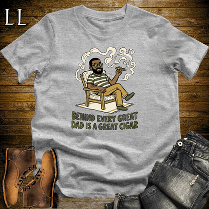 Behind Every Great Dad Cigar Softstyle Tee Sport Grey | Cigar Dad Slogan Tee