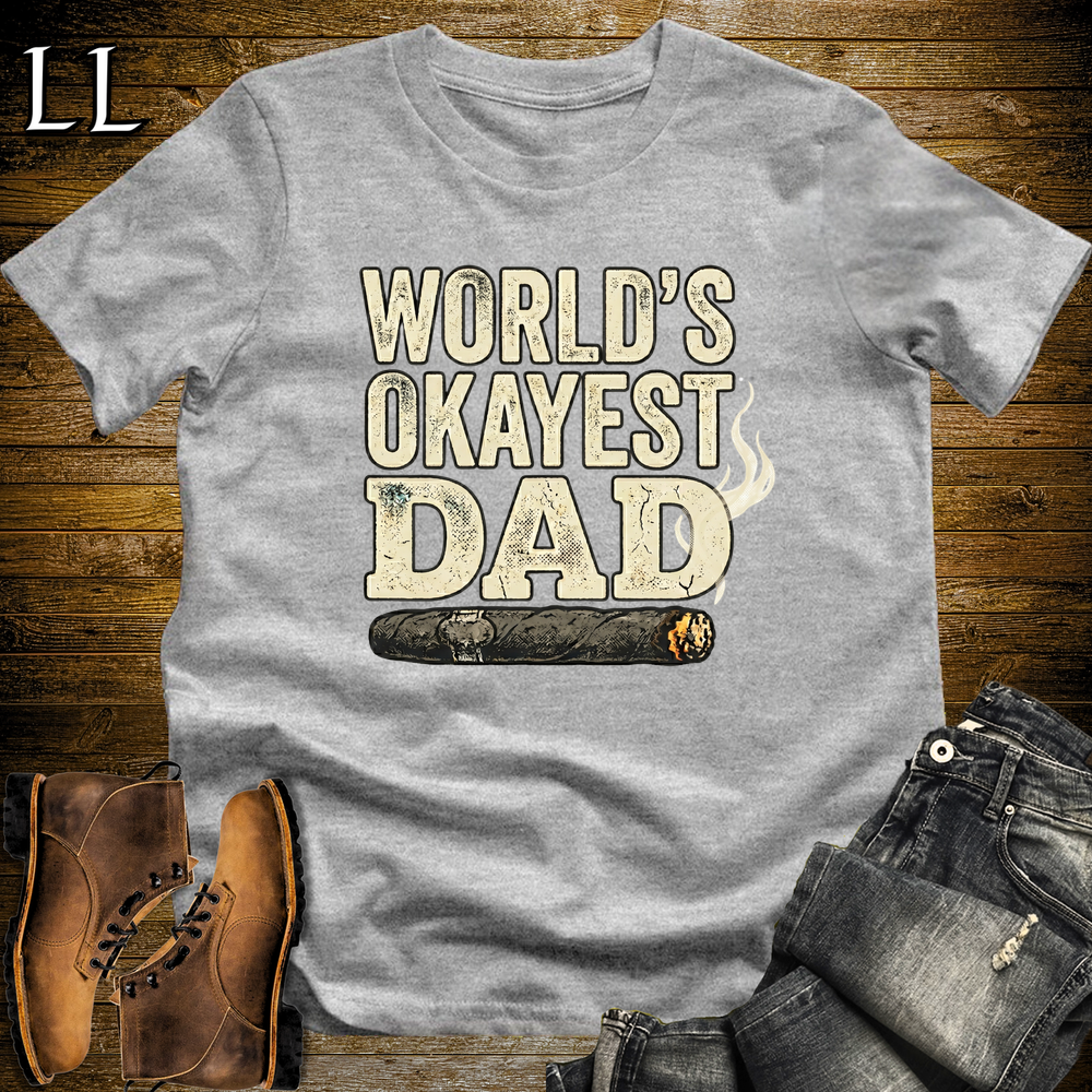 Worlds Okayest Dad Cigar Softstyle Tee Sport Grey | Funny Cigar Dad Tee