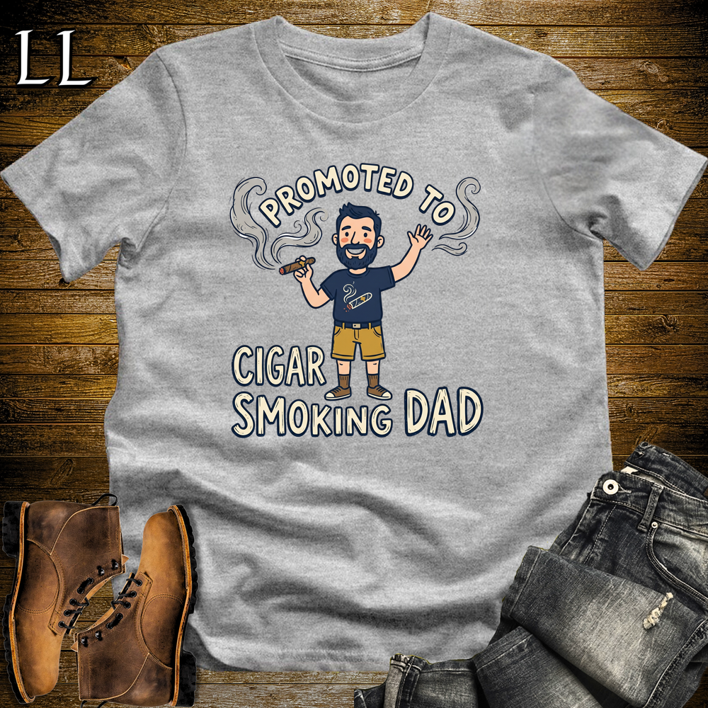 Promoted To Cigar Smoking Dad Softstyle Tee Sport Grey | New Dad Cigar Tee