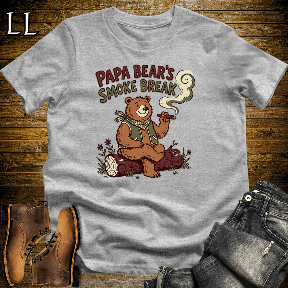 Papa Bears Smoke Break Cigar Softstyle Tee Sport Grey | Cigar Dad Bear Tee