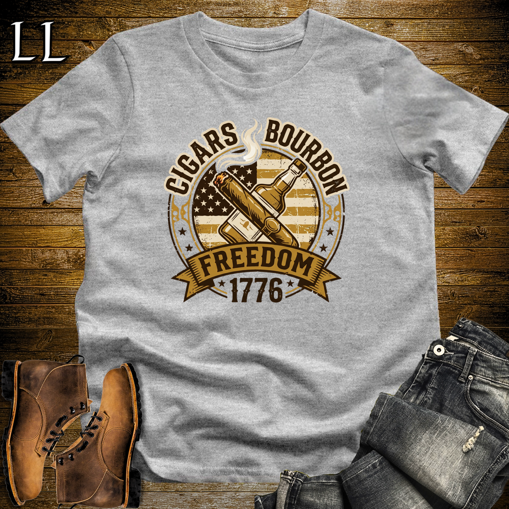 Cigars Bourbon Freedom 1776 Softstyle T Shirt Sport Grey | Cigars Bourbon Freedom Tee