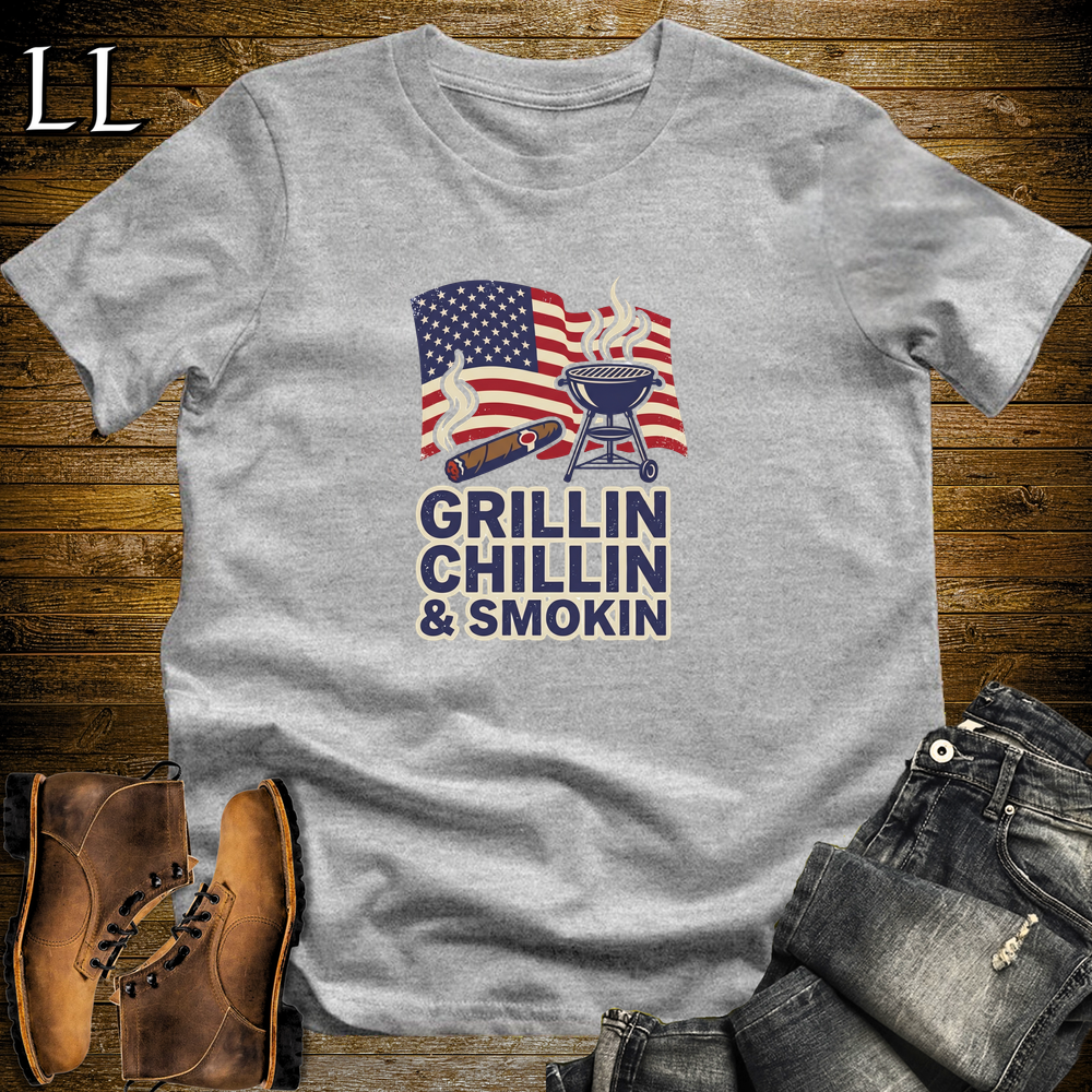 Cigar Grillin Chillin And Smokin Softstyle T Shirt Sport Grey | Cigar BBQ Tee