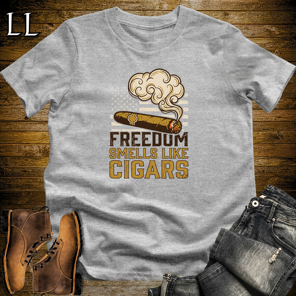 Freedom Smells Like Cigars Softstyle T Shirt Sport Grey | Patriotic Cigar Tee