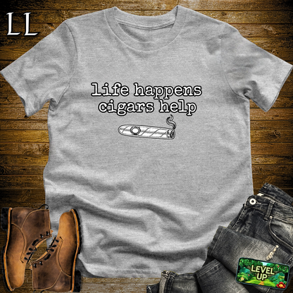 Life Happens Cigars Help Softstyle T Shirt Sport Grey | Funny Cigar Tee