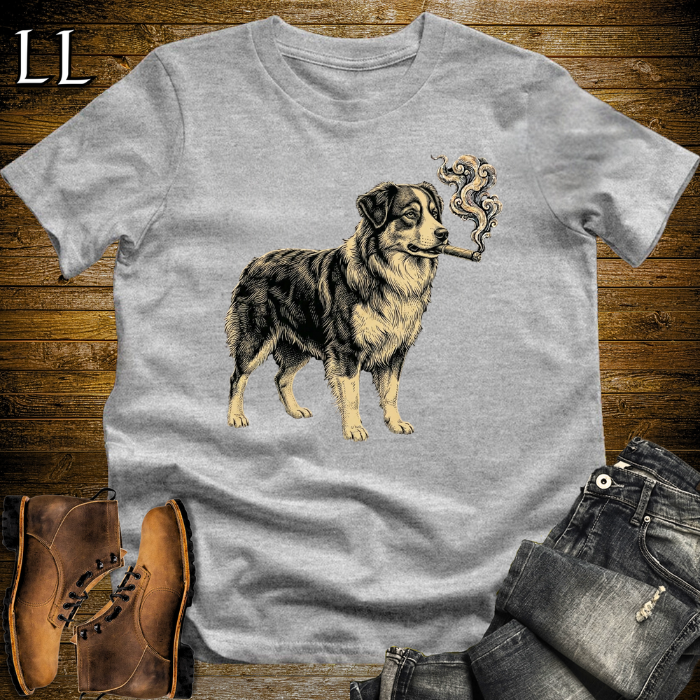 Vintage Cigar Australian Shepherd Softstyle T Shirt Sport Grey | Cigar Australian Shepherd Tee