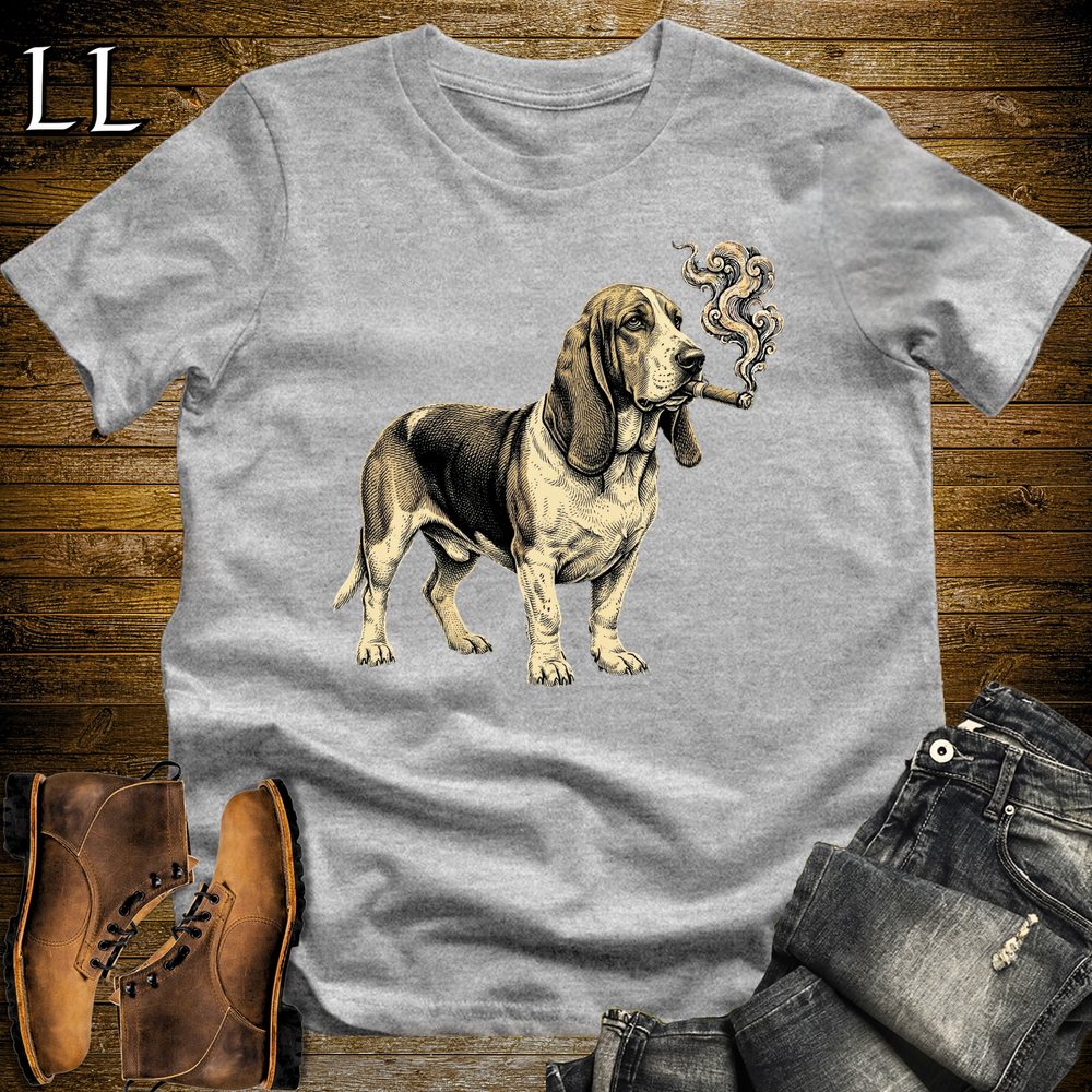 Vintage Cigar Basset Hound Softstyle T Shirt Sport Grey | Cigar Basset Hound Tee