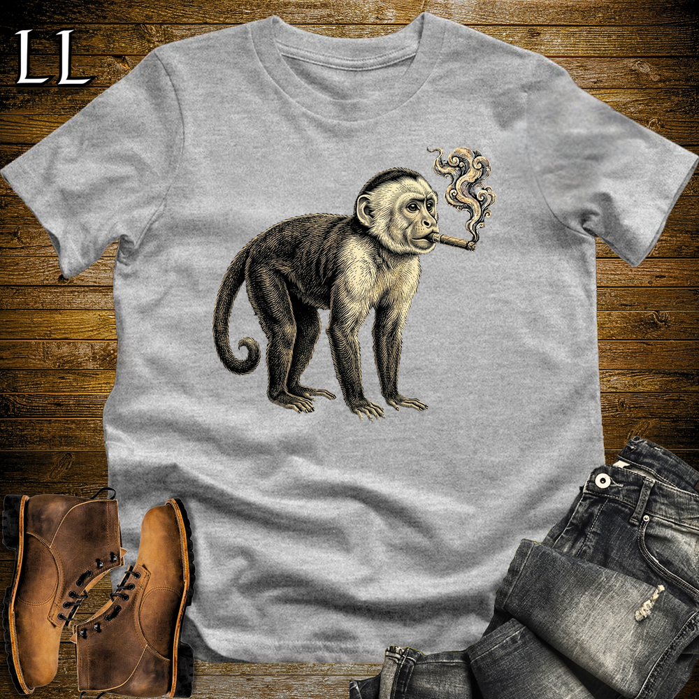 Vintage Cigar Capuchin Monkey Softstyle T Shirt Sport Grey | Cigar Capuchin Monkey Tee