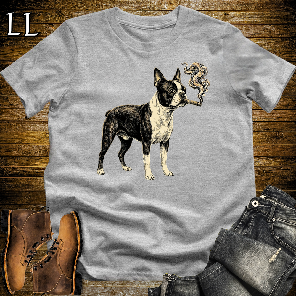 Vintage Cigar Boston Terrier Softstyle T Shirt Sport Grey | Cigar Boston Terrier Tee