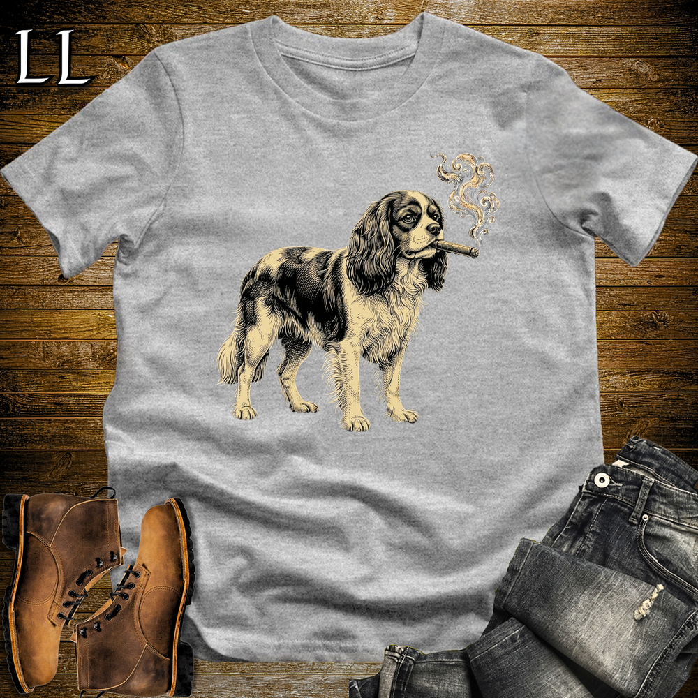 Vintage Cigar King Charles Cavalier Spaniel Softstyle T Shirt Sport Grey | Dog Lover Cigar Tee