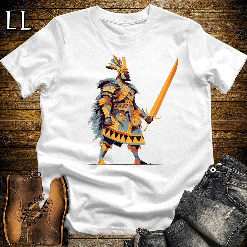 African Golden Swordmaster White | Gold Warrior Tee