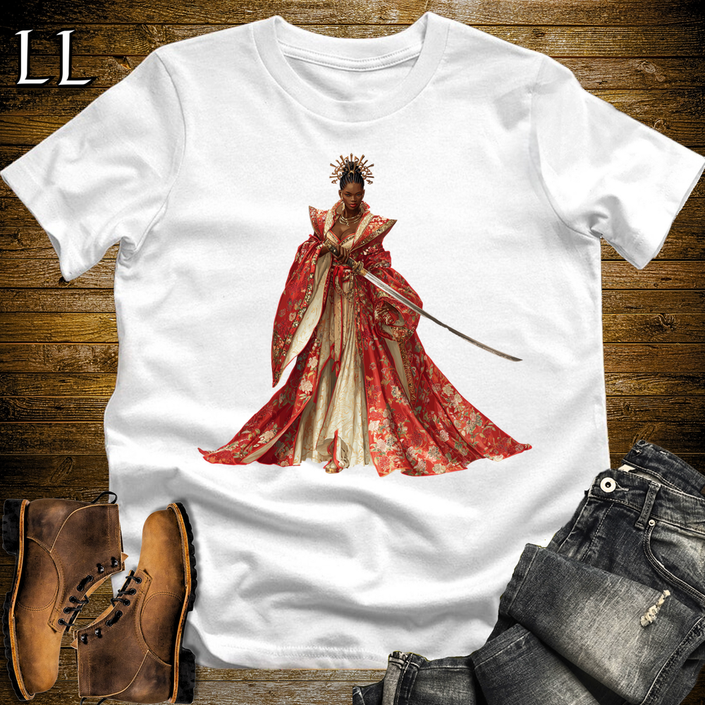 African Red Blossom Samurai Queen White | African Warrior Tee