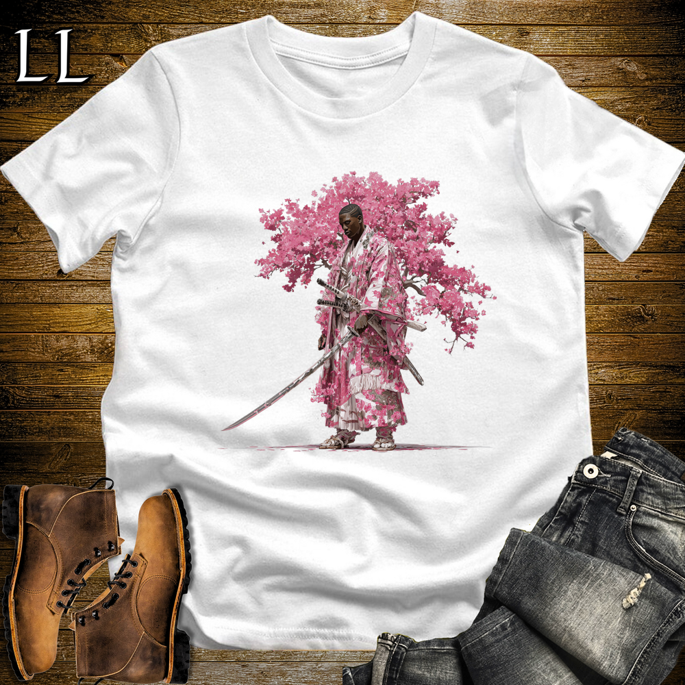 African Cherry Blossom Samurai King White | African Warrior Tee