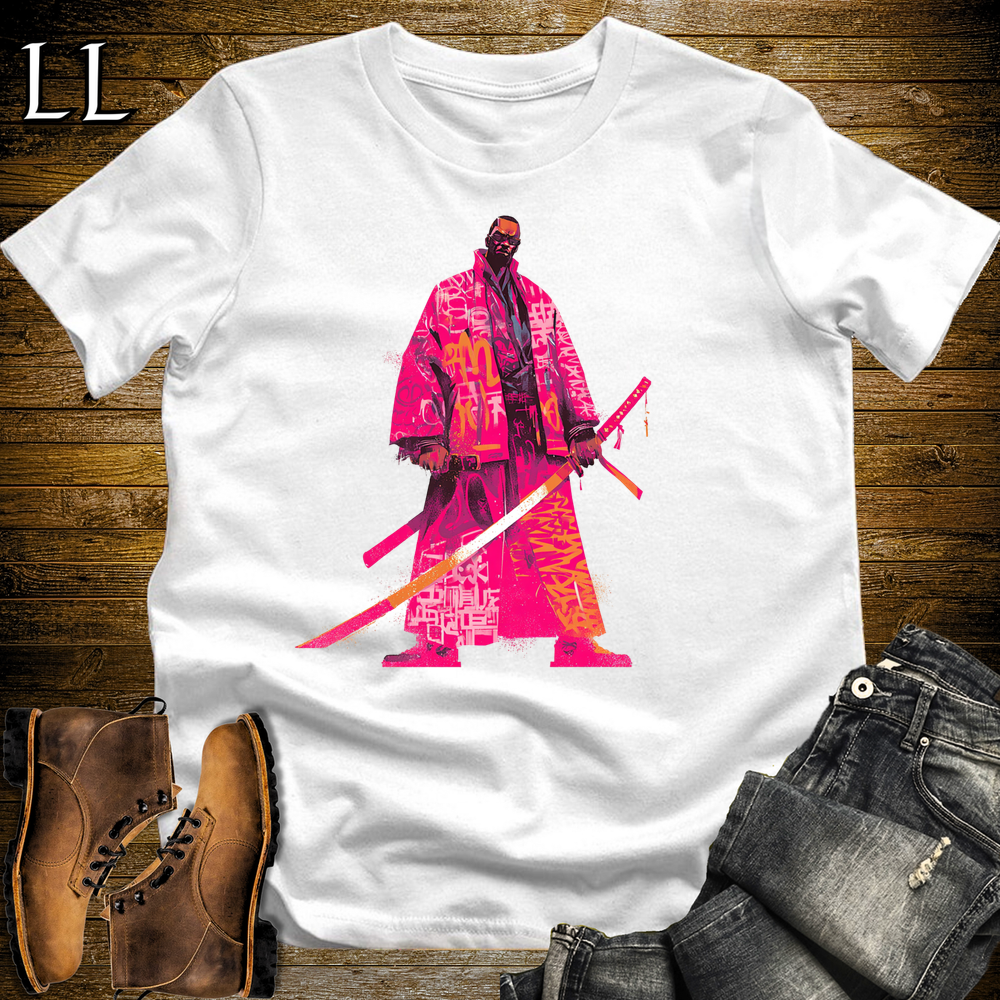 African Pink Street Samurai White | African Warrior Tee
