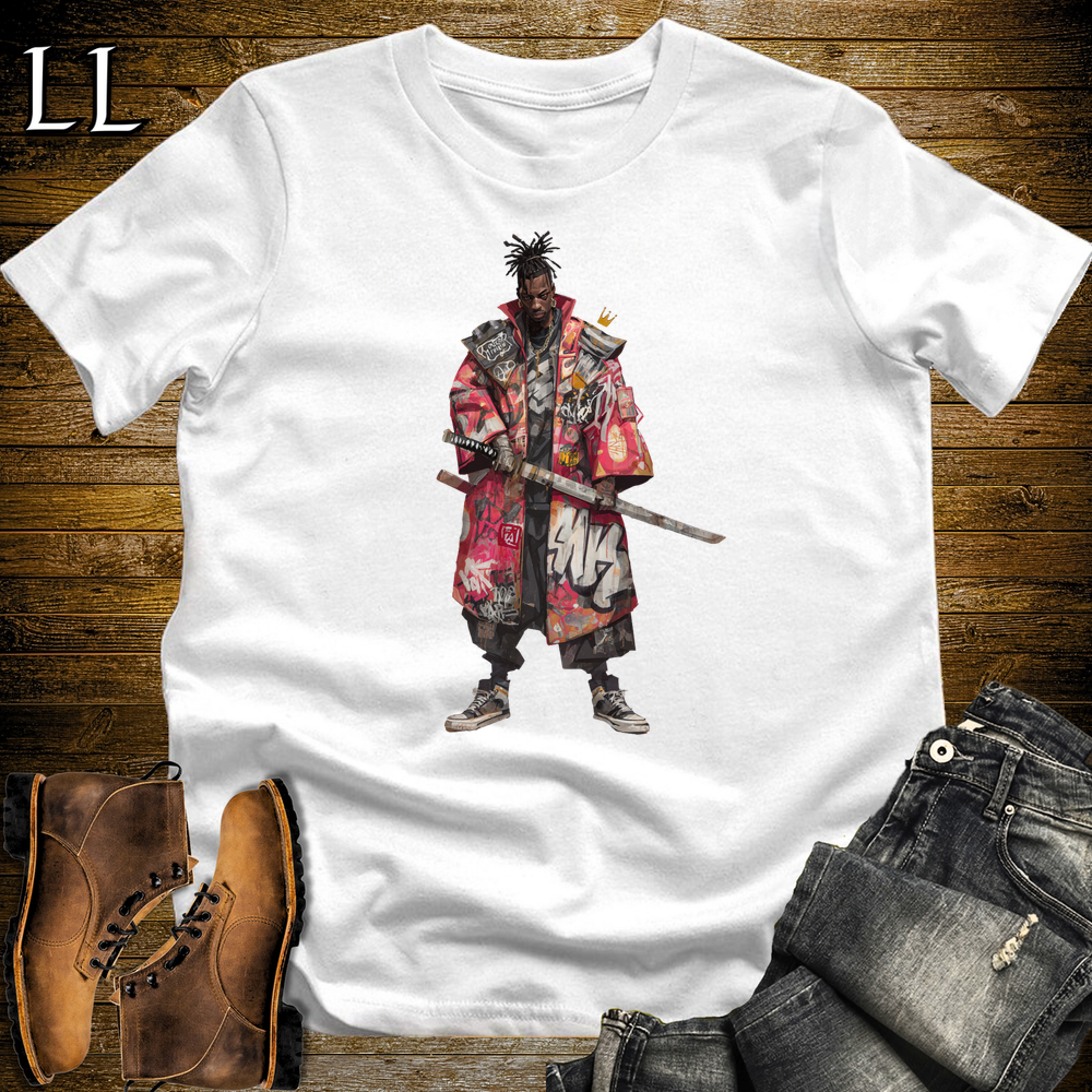 African Red Street Samurai White | African Warrior Tee