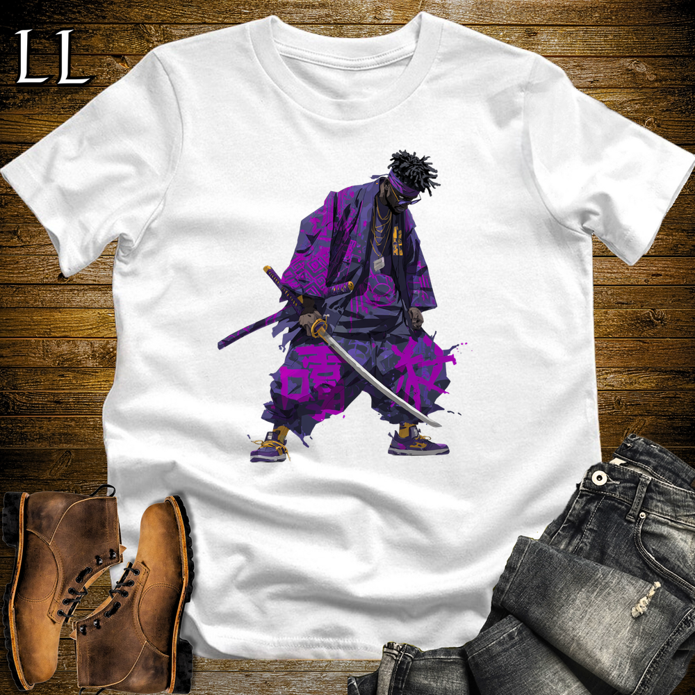 African Purple Street Samurai White | African Warrior Tee