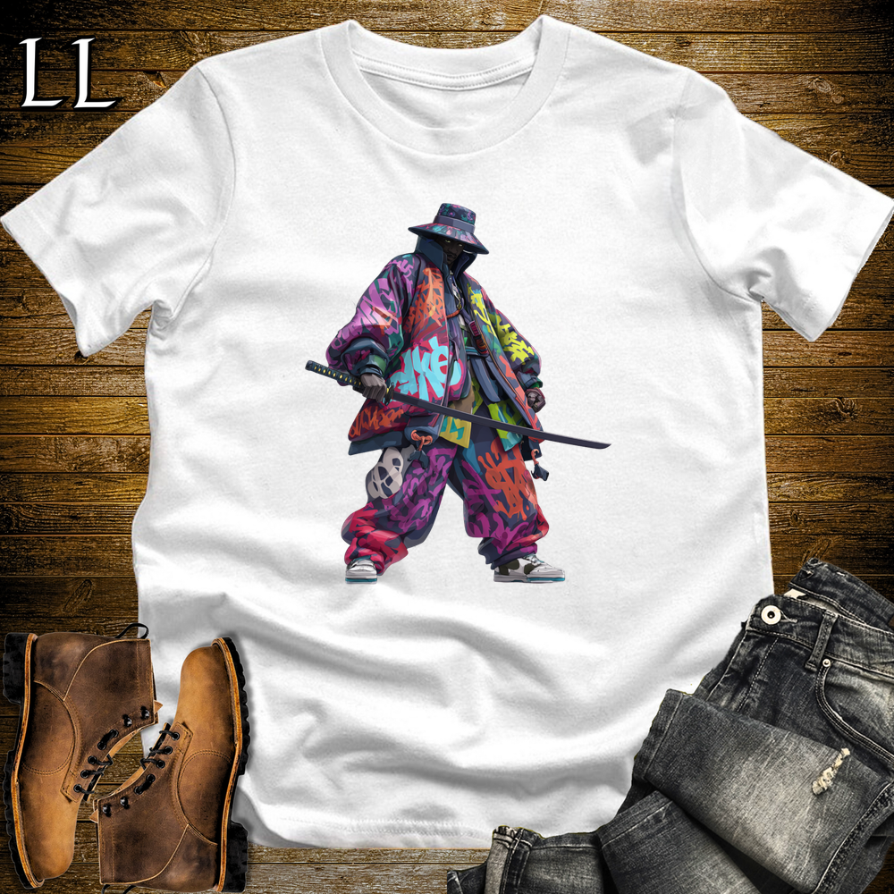 African Graffiti Street Samurai White | African Warrior Tee