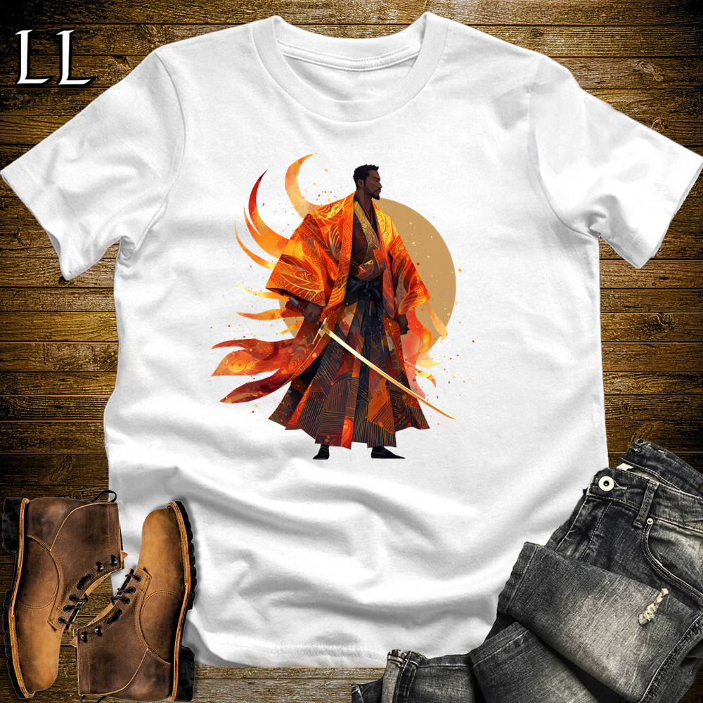 African Flame Samurai White | African Warrior Tee