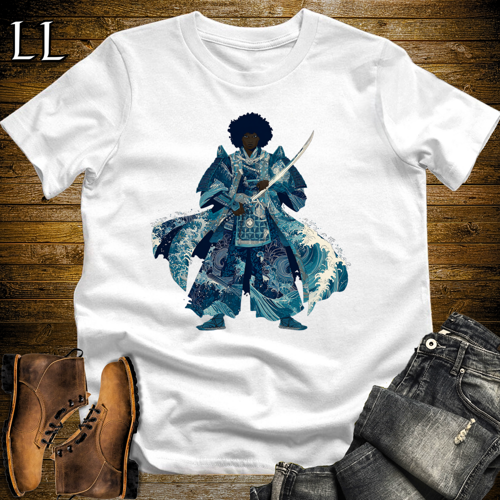 African Crashing Wave Samurai White | African Warrior Tee