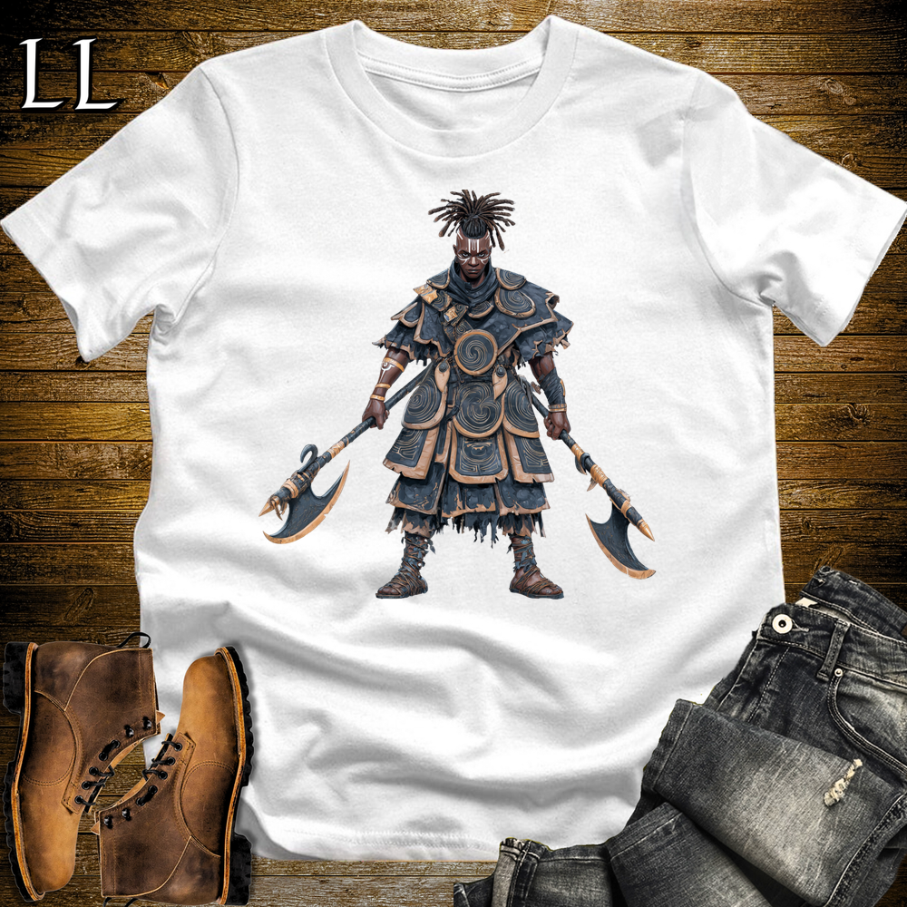 African Blue Dual Axe Warrior Softstyle Tee White | African Heritage Tee