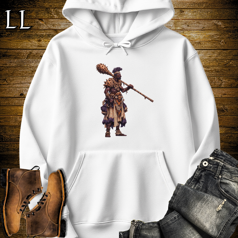 African Copper Mace Warrior Hooded Sweatshirt - White