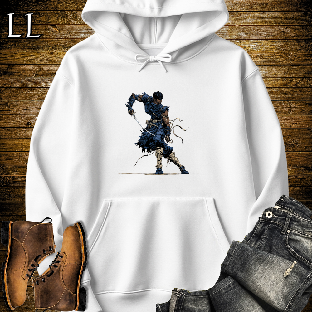 African Blue Mask Assassin Hooded Sweatshirt White | African Warrior Hoodie