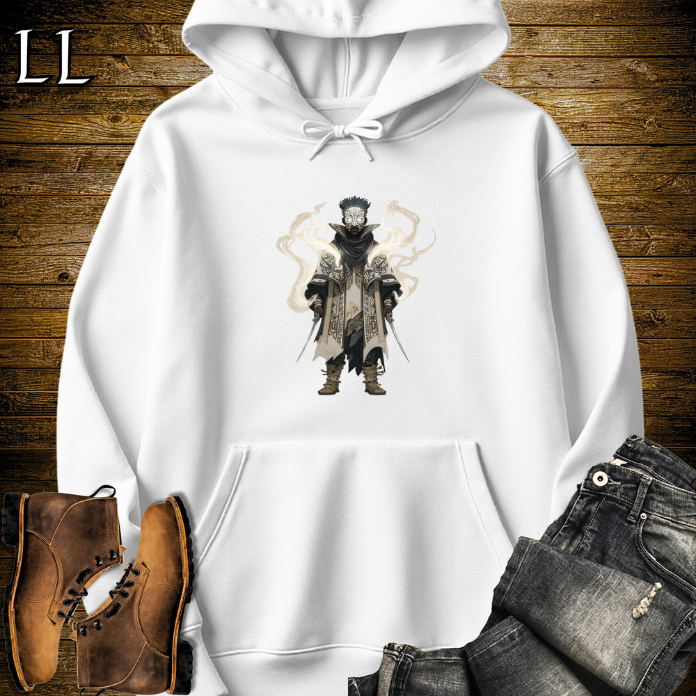 African Spirit Mask Assassin Hooded Sweatshirt White | African Warrior Hoodie