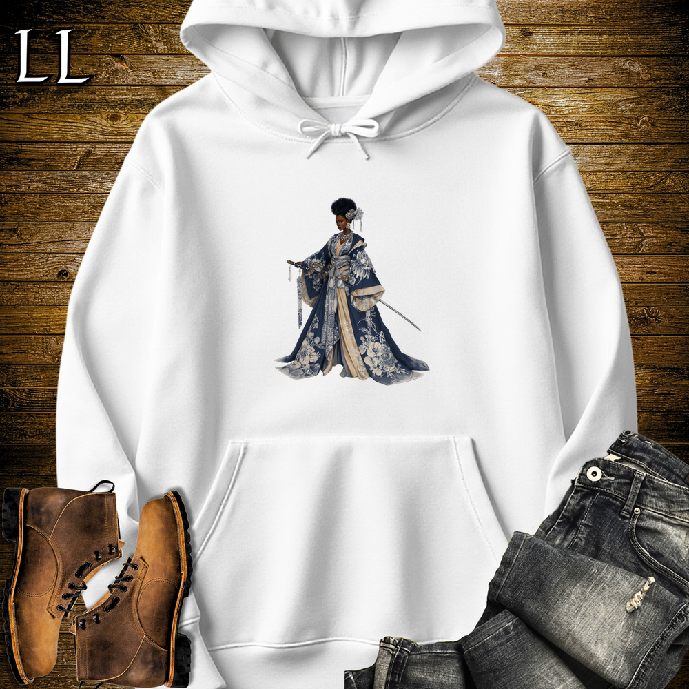 African Silver Blossom Samurai Queen Hooded Sweatshirt - White