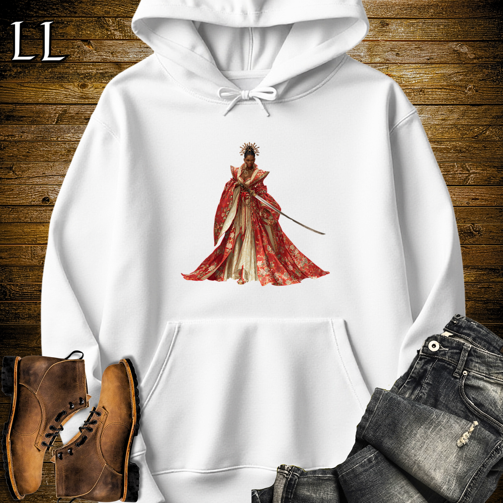 African Red Blossom Samurai Queen Hooded Sweatshirt - White