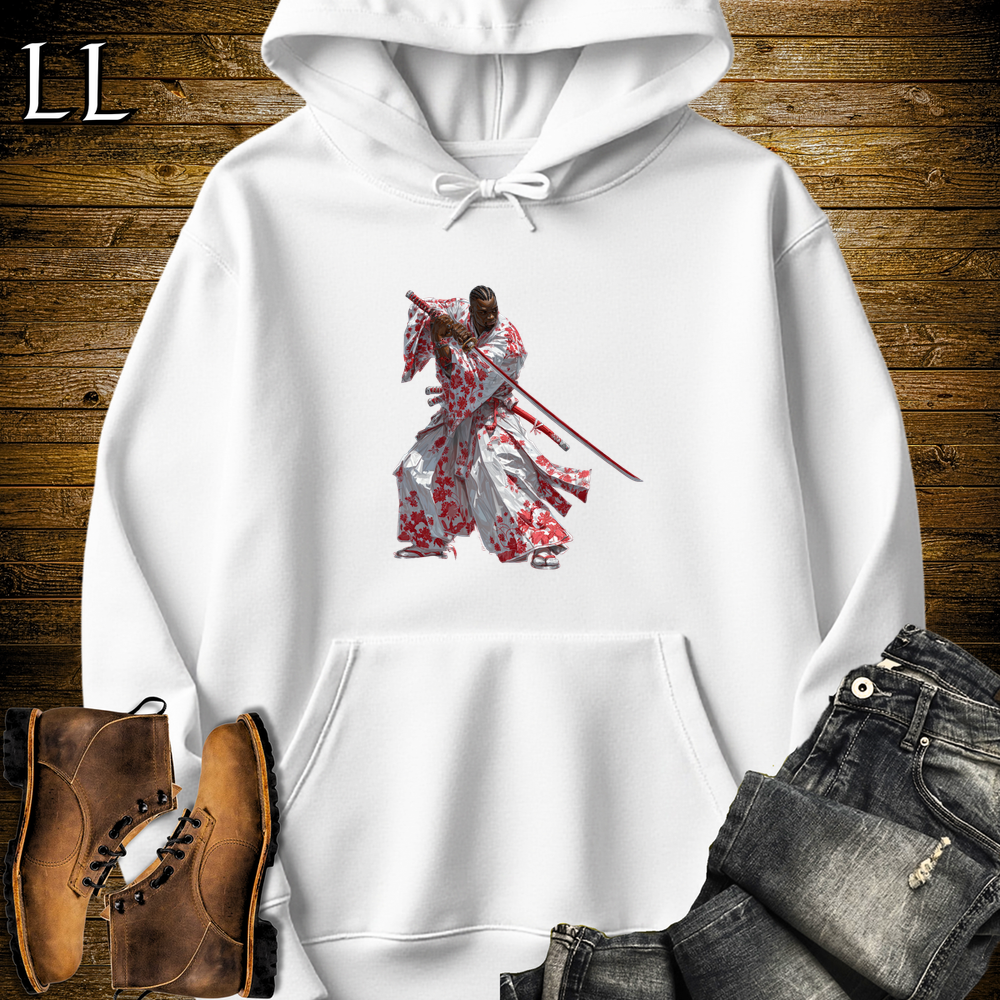 African Red Blossom Samurai Hooded Sweatshirt - White