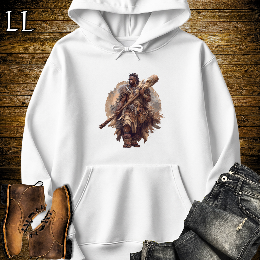African Warrior Bone Club Hooded Sweatshirt White | Bone Fighter