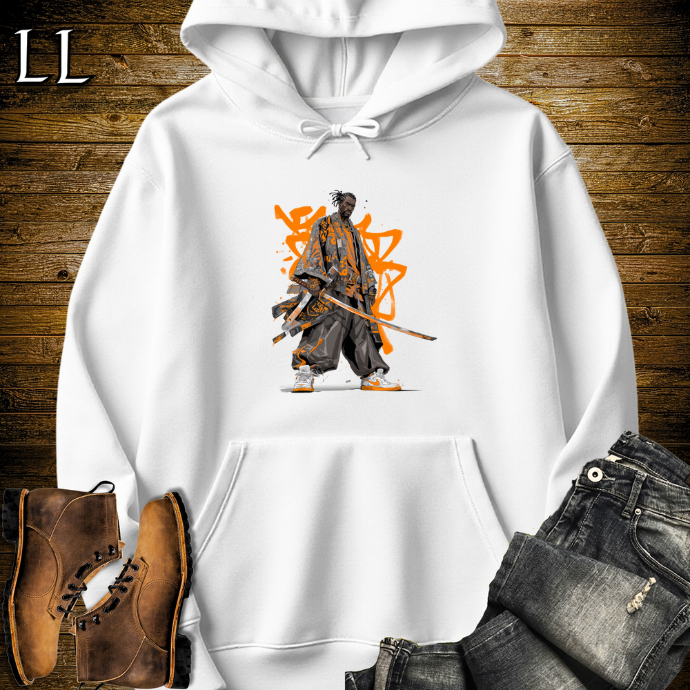 African Orange Street Samurai Hooded Sweatshirt - White