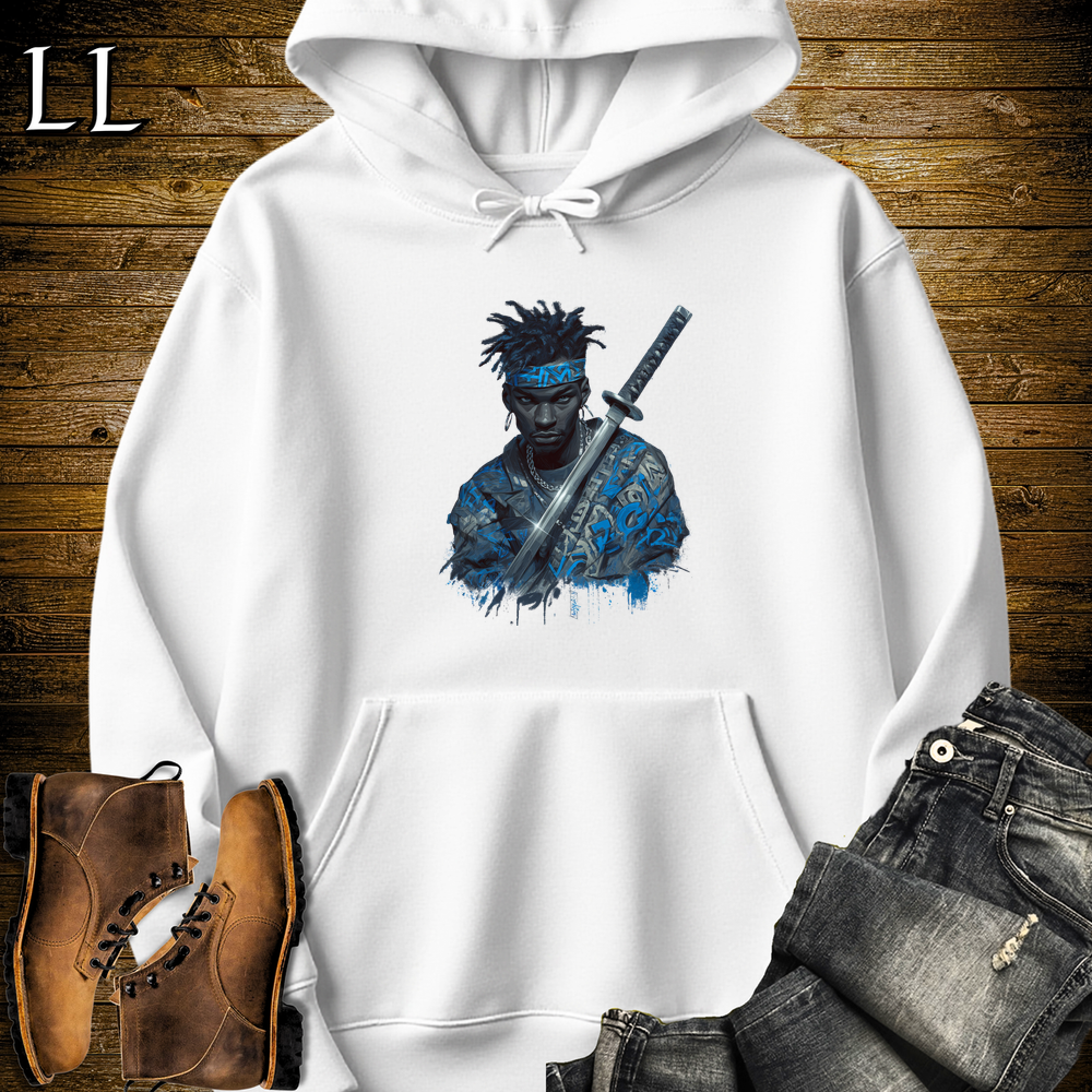 African Blue Street Samurai White | African Warrior Hoodie