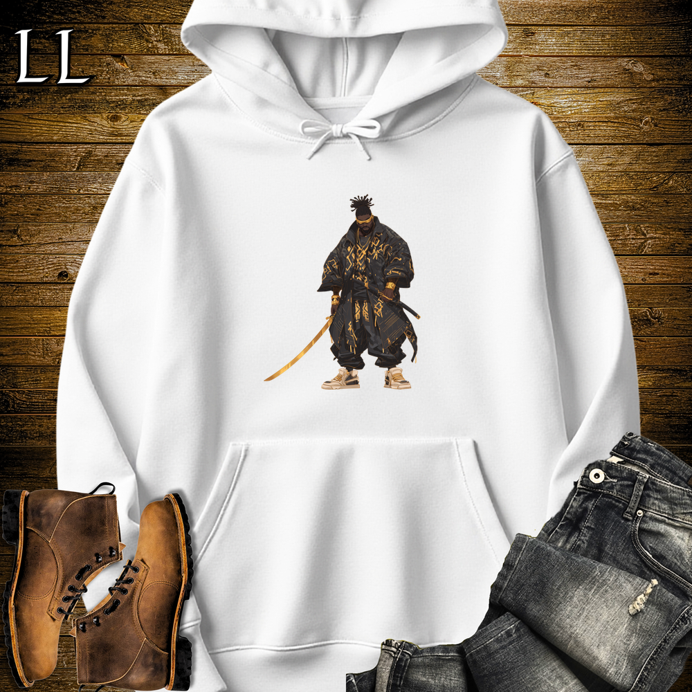 African Black Street Samurai Hooded Sweatshirt - White