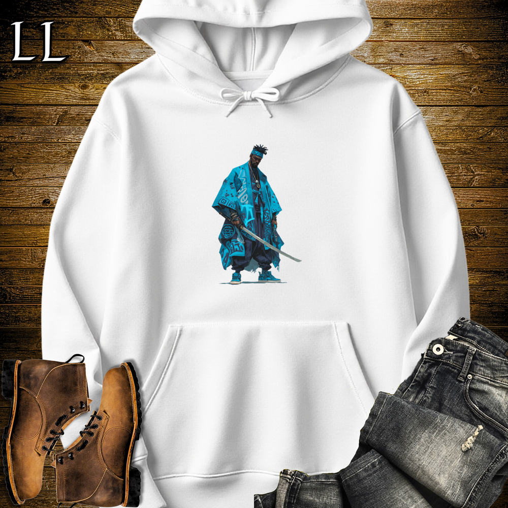 African Sky Blue Street Samurai Hooded Sweatshirt - White